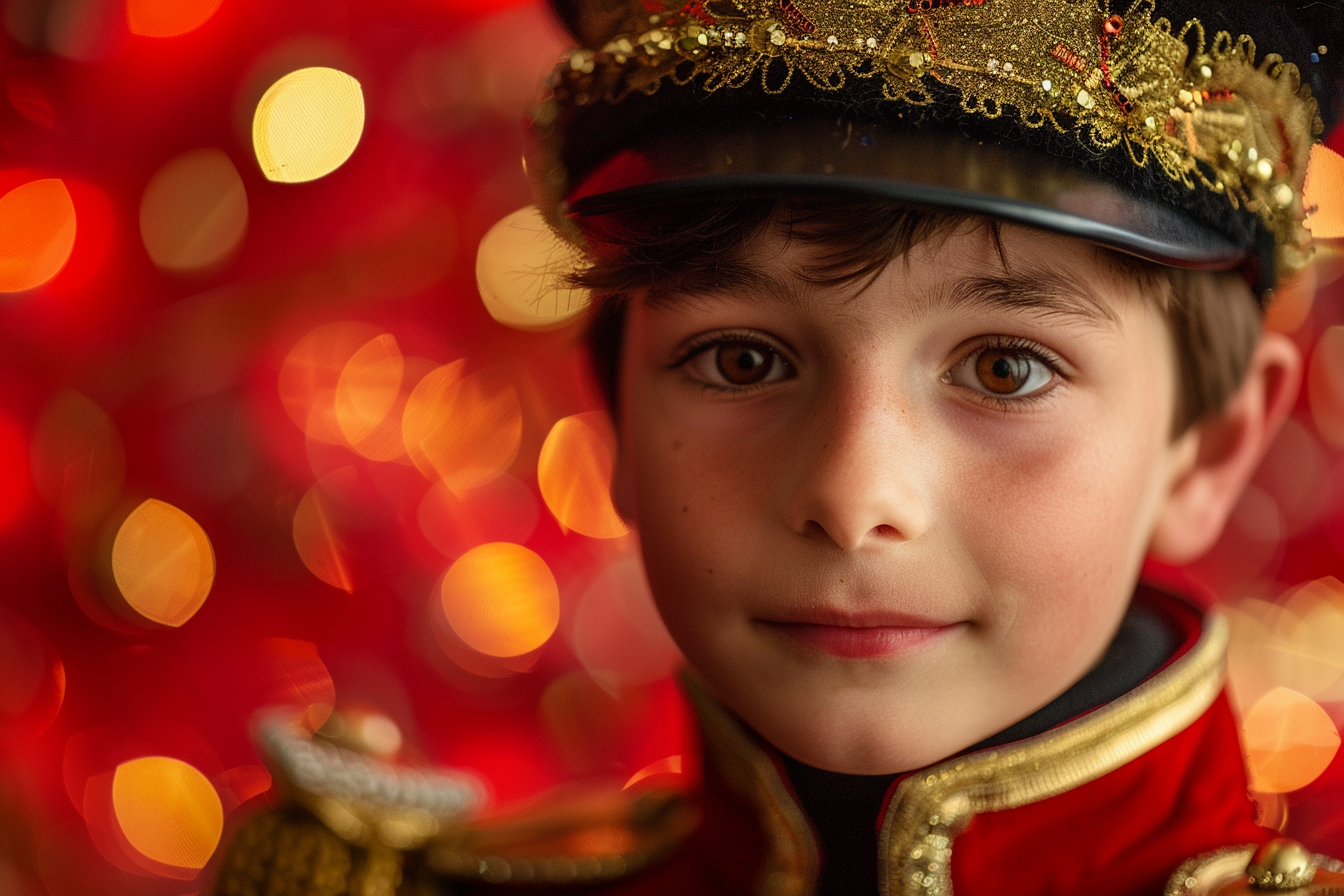 Image gratuite Jeune garçon soldat casse-noisette sur fond rouge vif 1