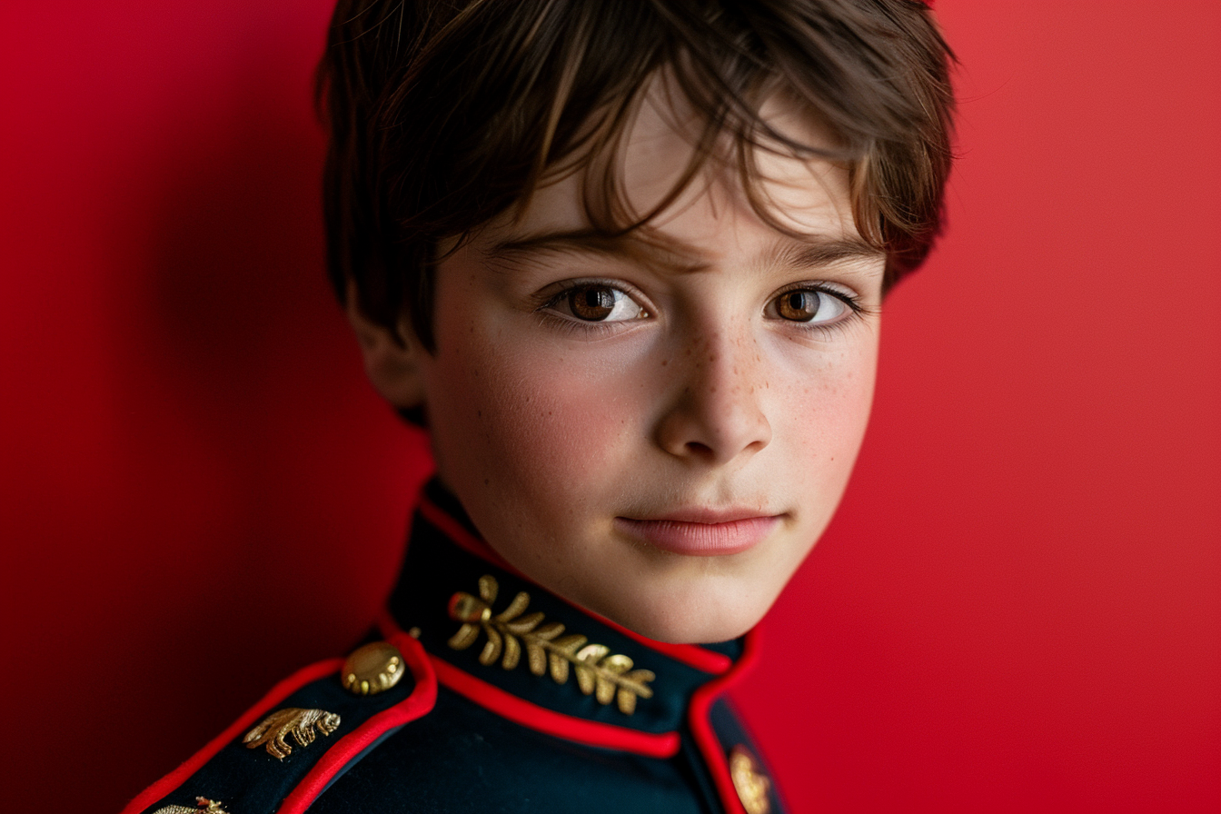 Image gratuite Jeune garçon soldat casse-noisette sur fond rouge vif 2