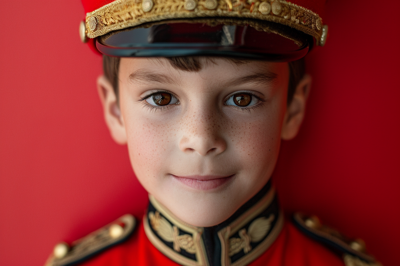 Image gratuite Jeune garçon soldat casse-noisette sur fond rouge vif 3