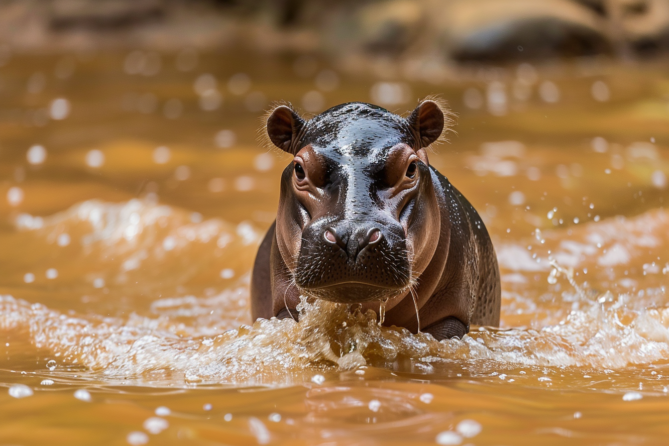 Image gratuite Jeune hippopotame explorant son environnement 3