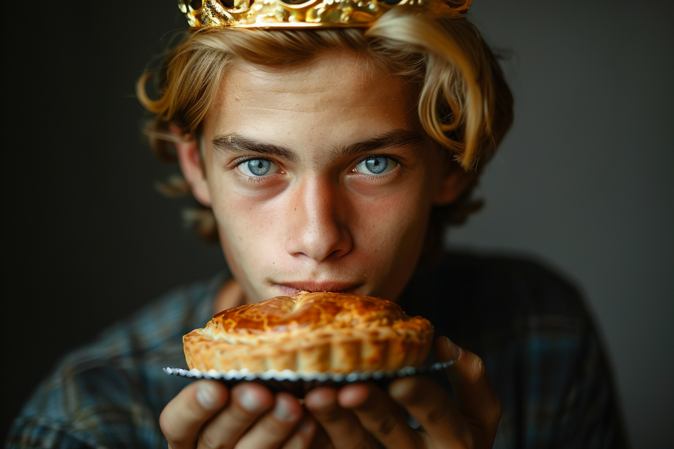Image gratuite Jeune homme aux cheveux blonds savoure Galette des Rois 2