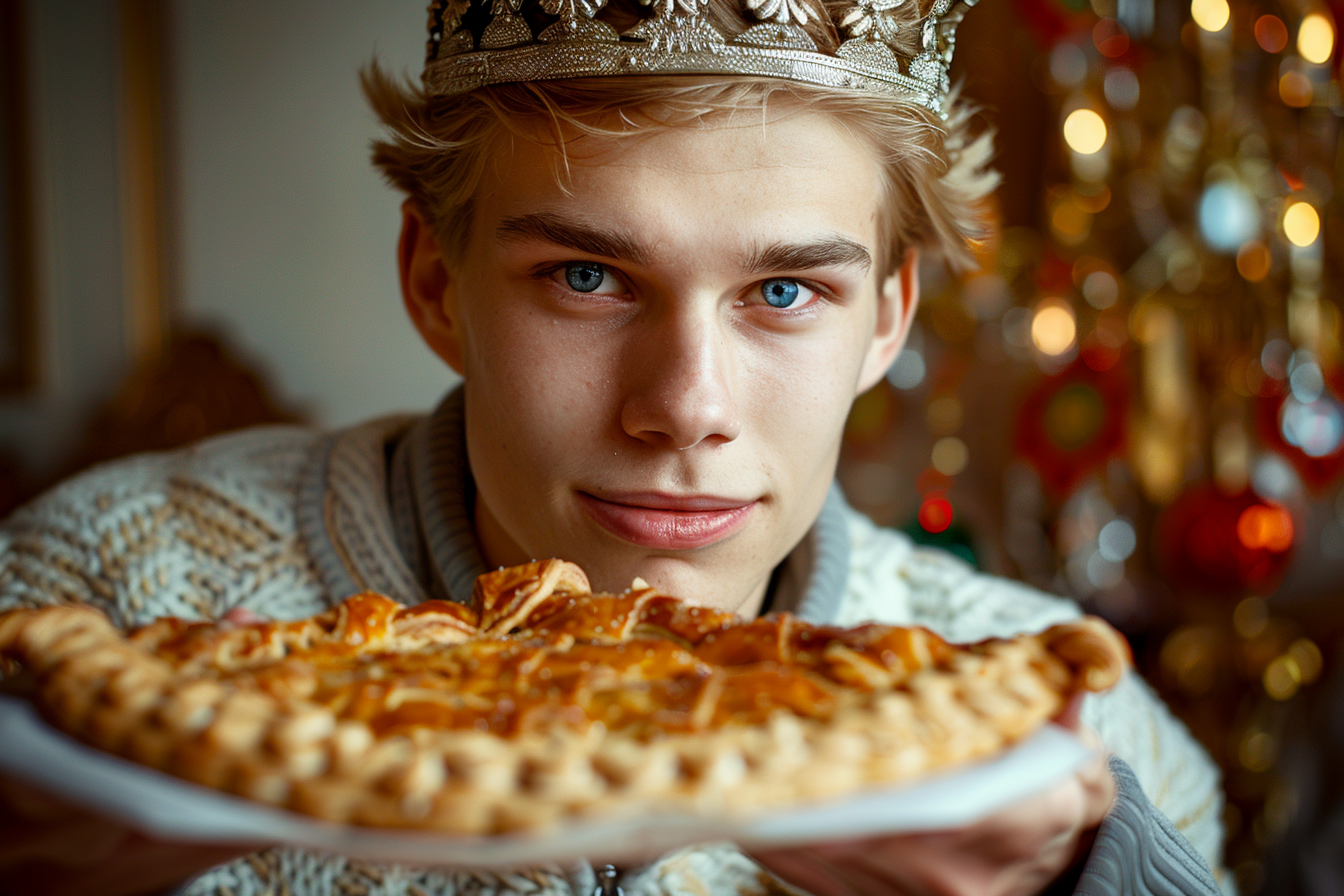 Image gratuite Jeune homme aux cheveux blonds savoure Galette des Rois 3