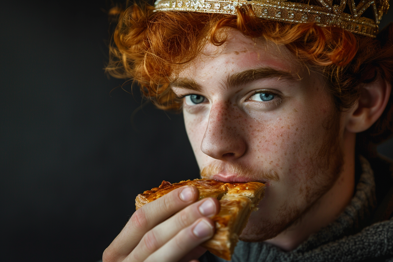 Image gratuite Jeune homme aux cheveux roux se délecte Galette des Rois 1