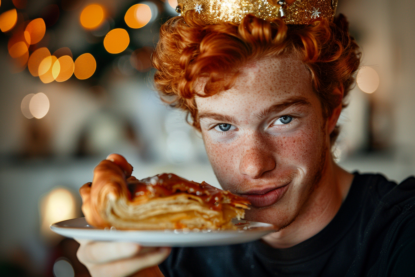 Image gratuite Jeune homme aux cheveux roux se délecte Galette des Rois 2