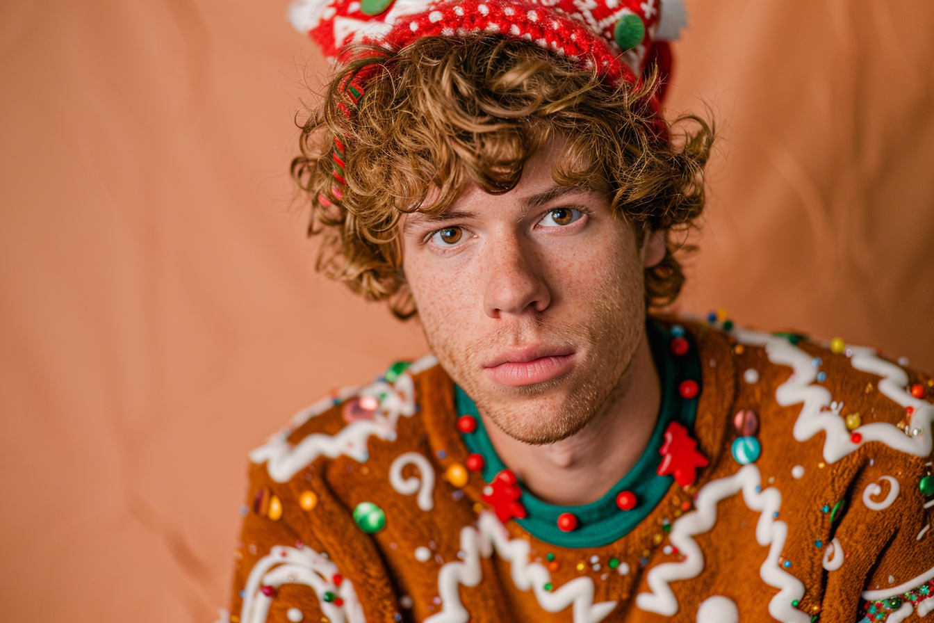 Image gratuite Jeune homme biscuit de pain d&rsquo;épice sur fond pain d&rsquo;épice 1