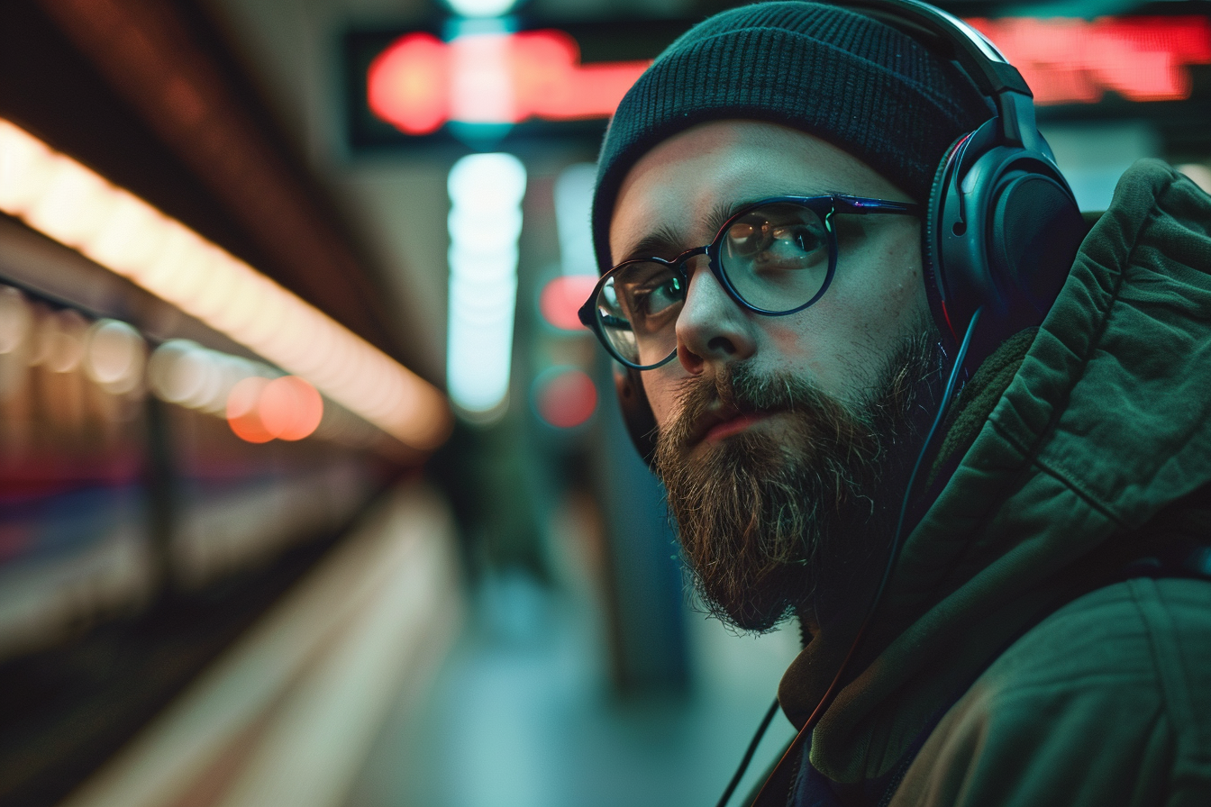 Image gratuite Jeune homme écoutant de la musique à la gare 1