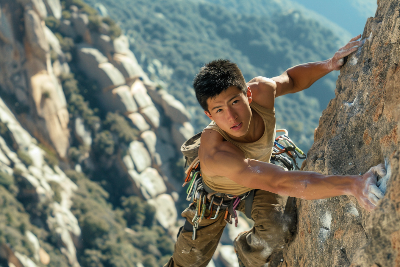 Image gratuite Jeune homme escaladant une paroi rocheuse 1