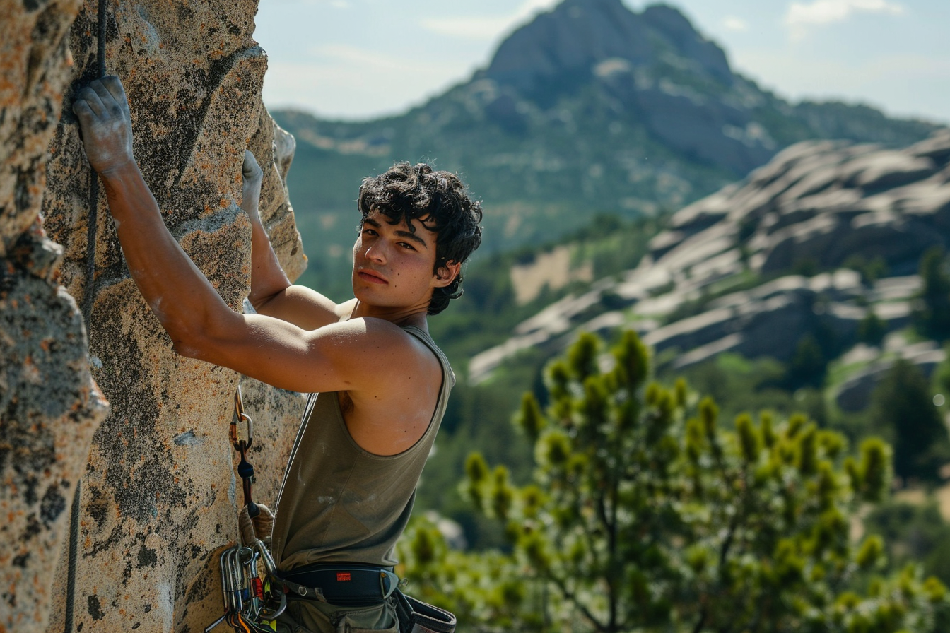 Image gratuite Jeune homme escaladant une paroi rocheuse 2