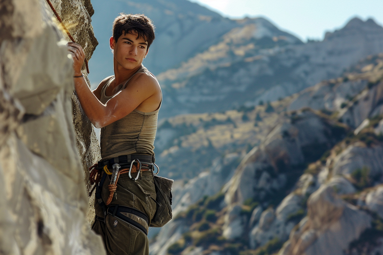 Image gratuite Jeune homme escaladant une paroi rocheuse 3