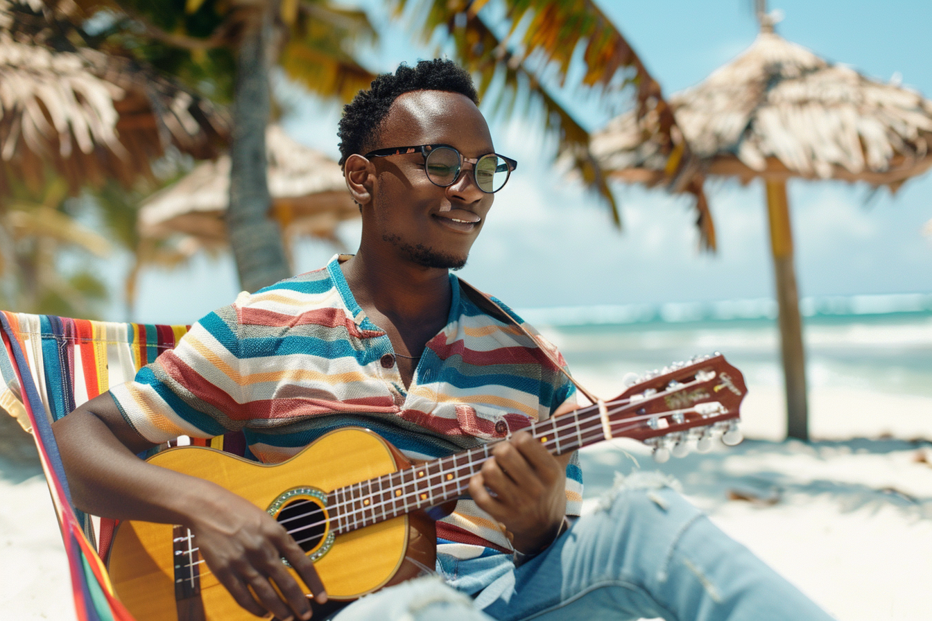 Image gratuite Jeune homme jouant du ukulélé sur la plage 3
