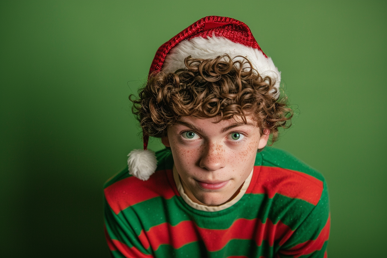 Image gratuite Jeune homme lutin joyeux sur fond vert vif 1