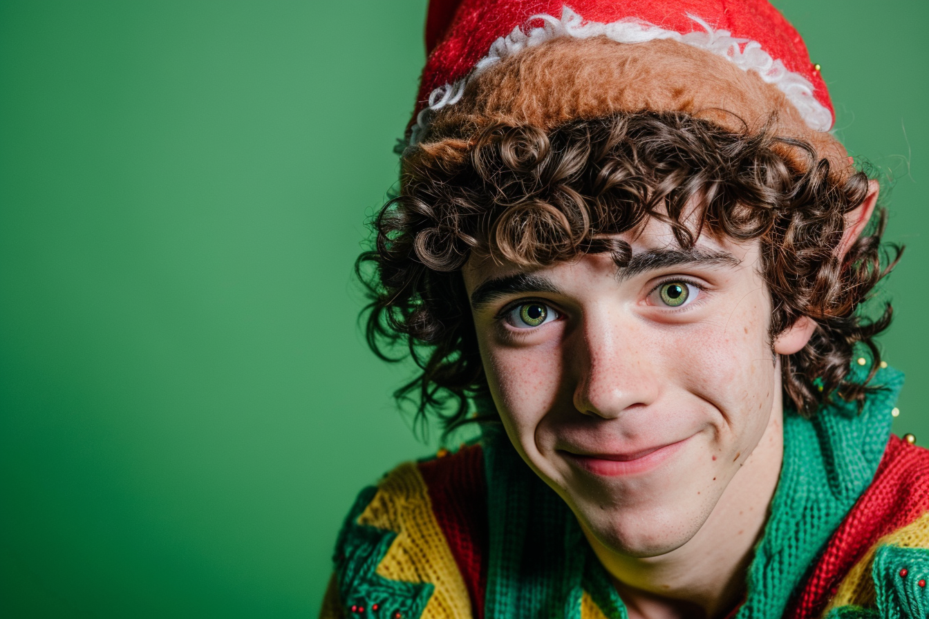 Image gratuite Jeune homme lutin joyeux sur fond vert vif 2