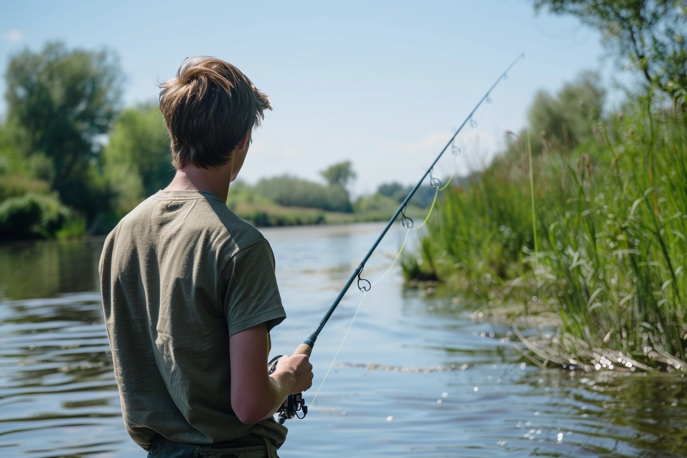 Image gratuite Jeune homme pêchant dans une rivière à la campagne 1