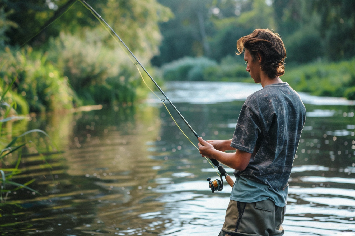 Image gratuite Jeune homme pêchant dans une rivière à la campagne 2