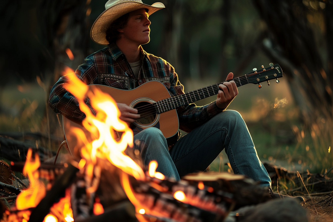 Image gratuite Jeune homme près d&rsquo;un feu de camp rural 1