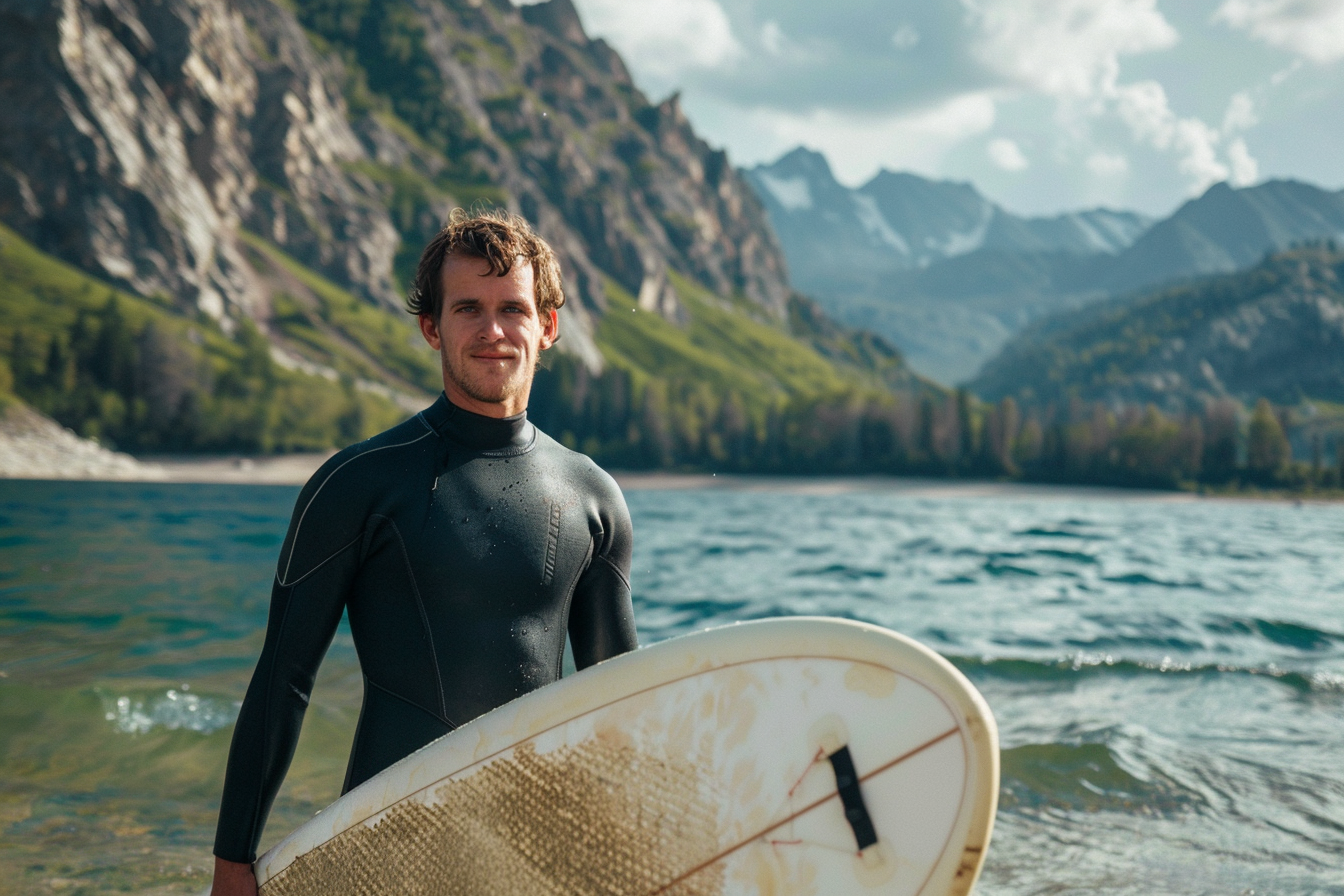 Image gratuite Jeune homme prêt à faire du paddle sur un lac 1