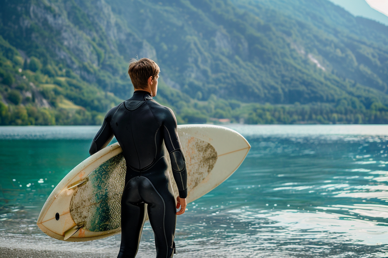 Image gratuite Jeune homme prêt à faire du paddle sur un lac 2