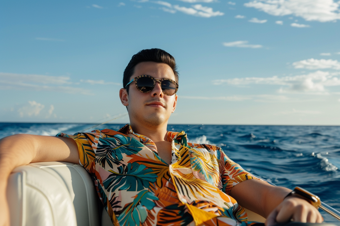 Image gratuite Jeune homme relaxant sur un bateau rapide avec l&rsquo;océan autour 11