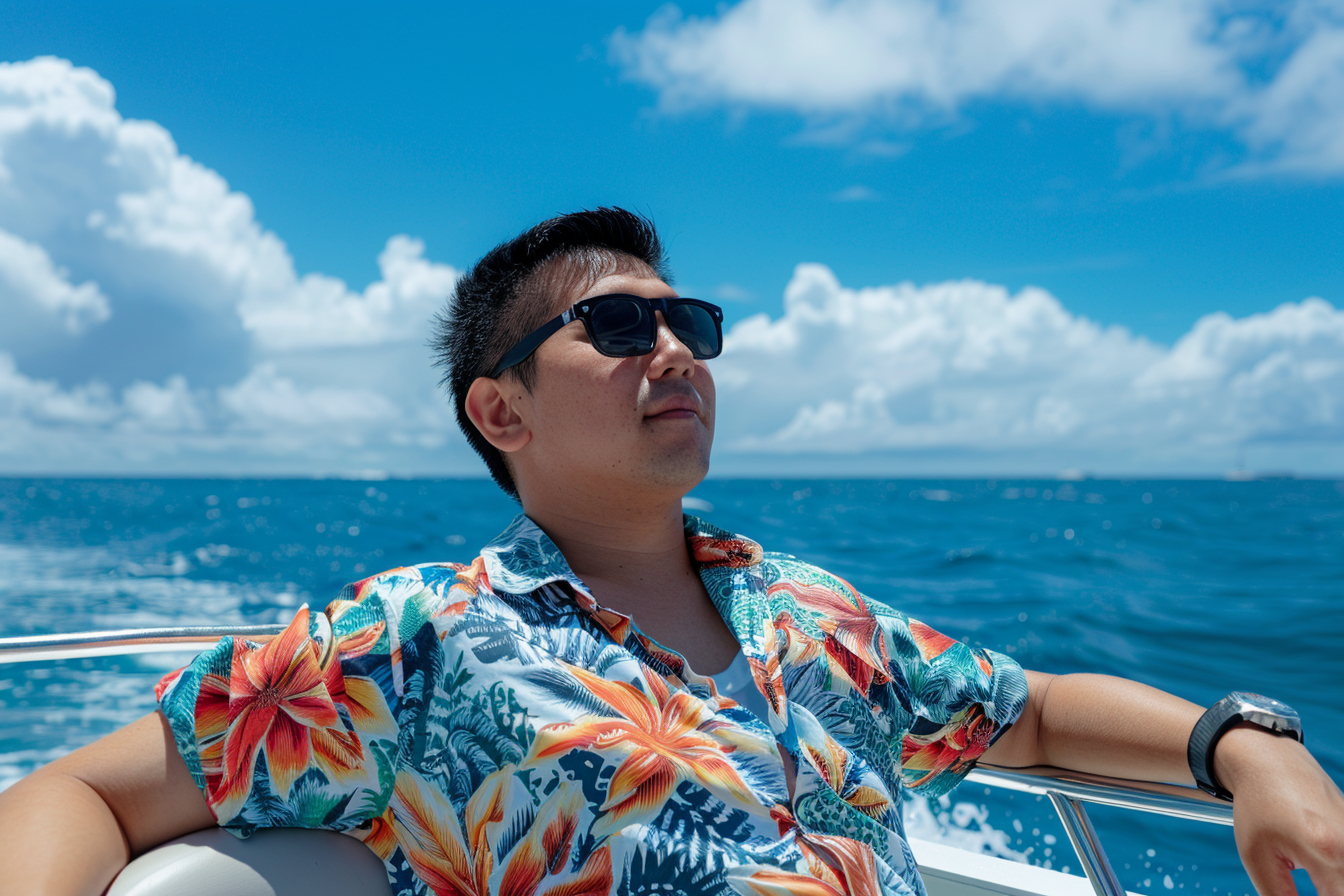 Image gratuite Jeune homme relaxant sur un bateau rapide avec l&rsquo;océan autour 12