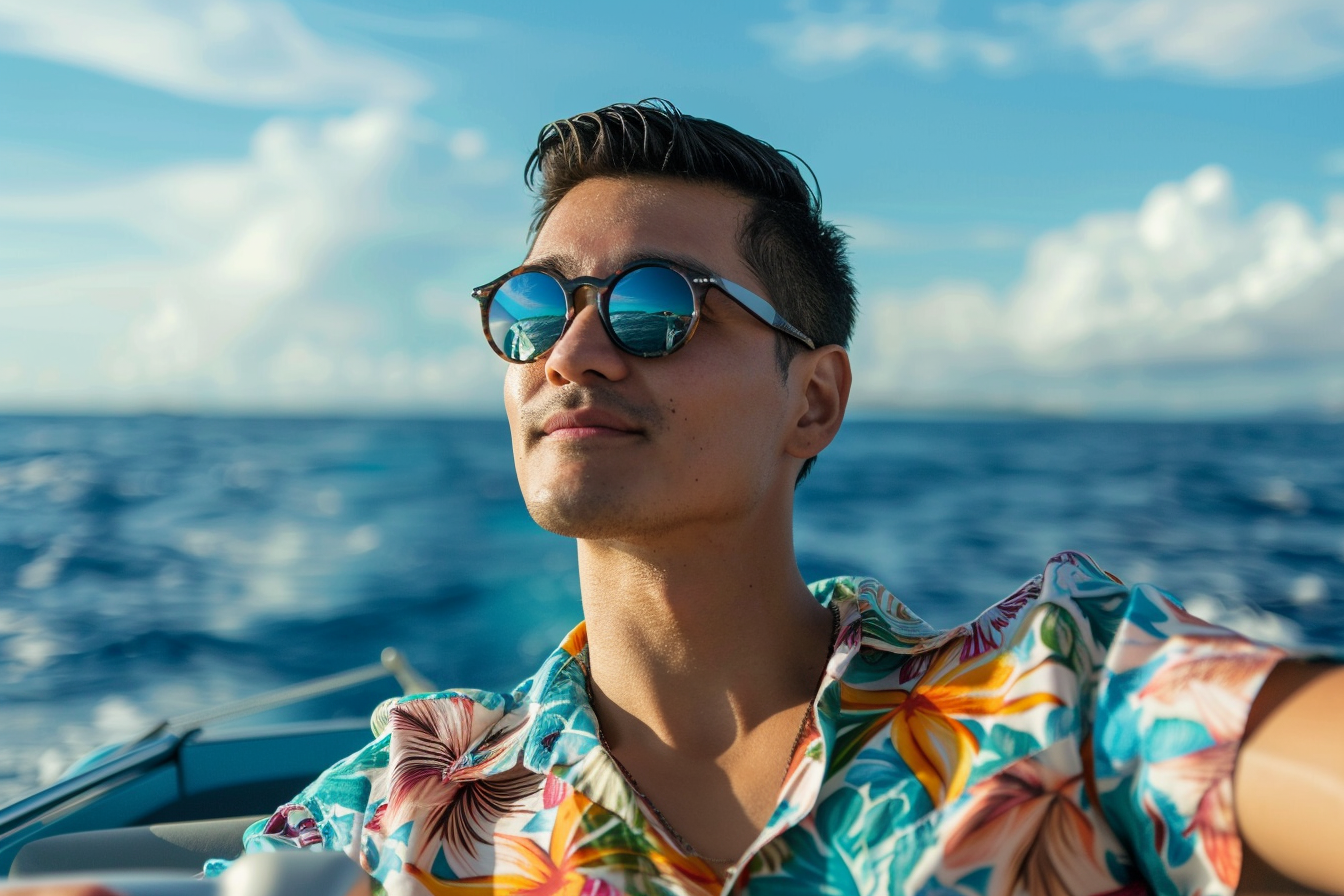 Image gratuite Jeune homme relaxant sur un bateau rapide avec l&rsquo;océan autour 13