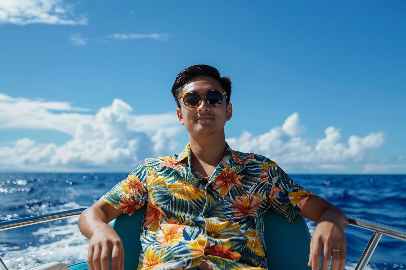 Image gratuite Jeune homme relaxant sur un bateau rapide avec l&rsquo;océan autour 15