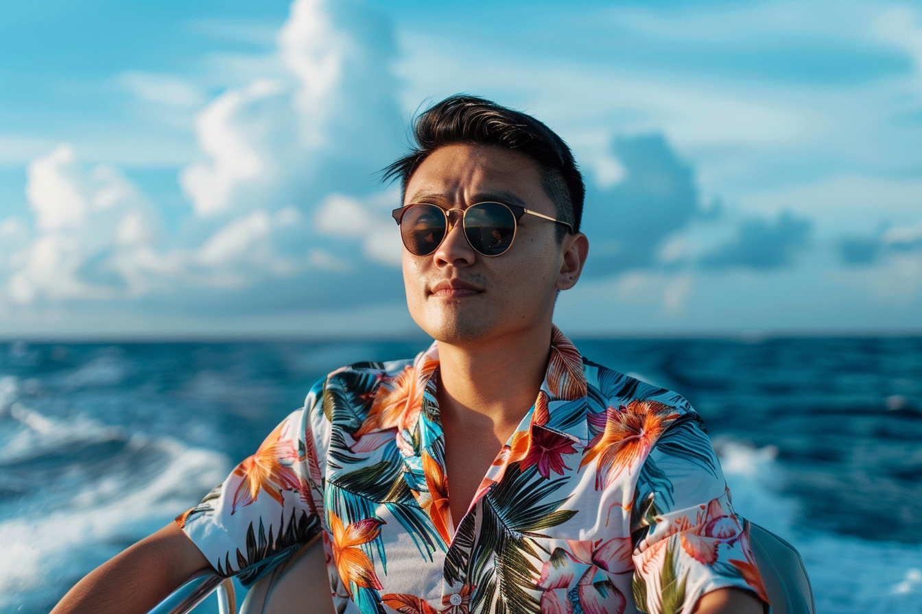 Image gratuite Jeune homme relaxant sur un bateau rapide avec l&rsquo;océan autour 4