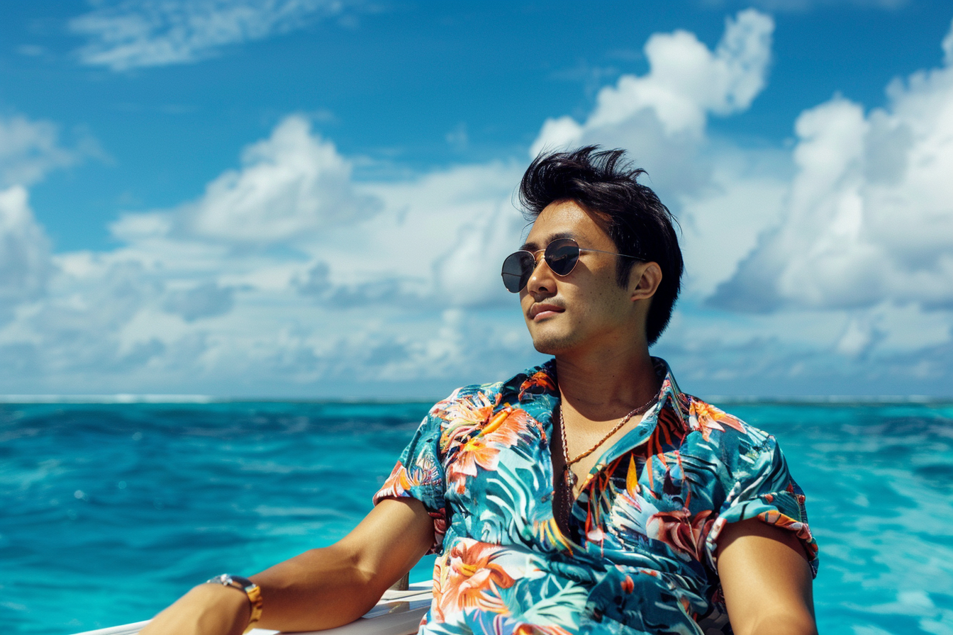 Image gratuite Jeune homme relaxant sur un bateau rapide avec l&rsquo;océan autour 5