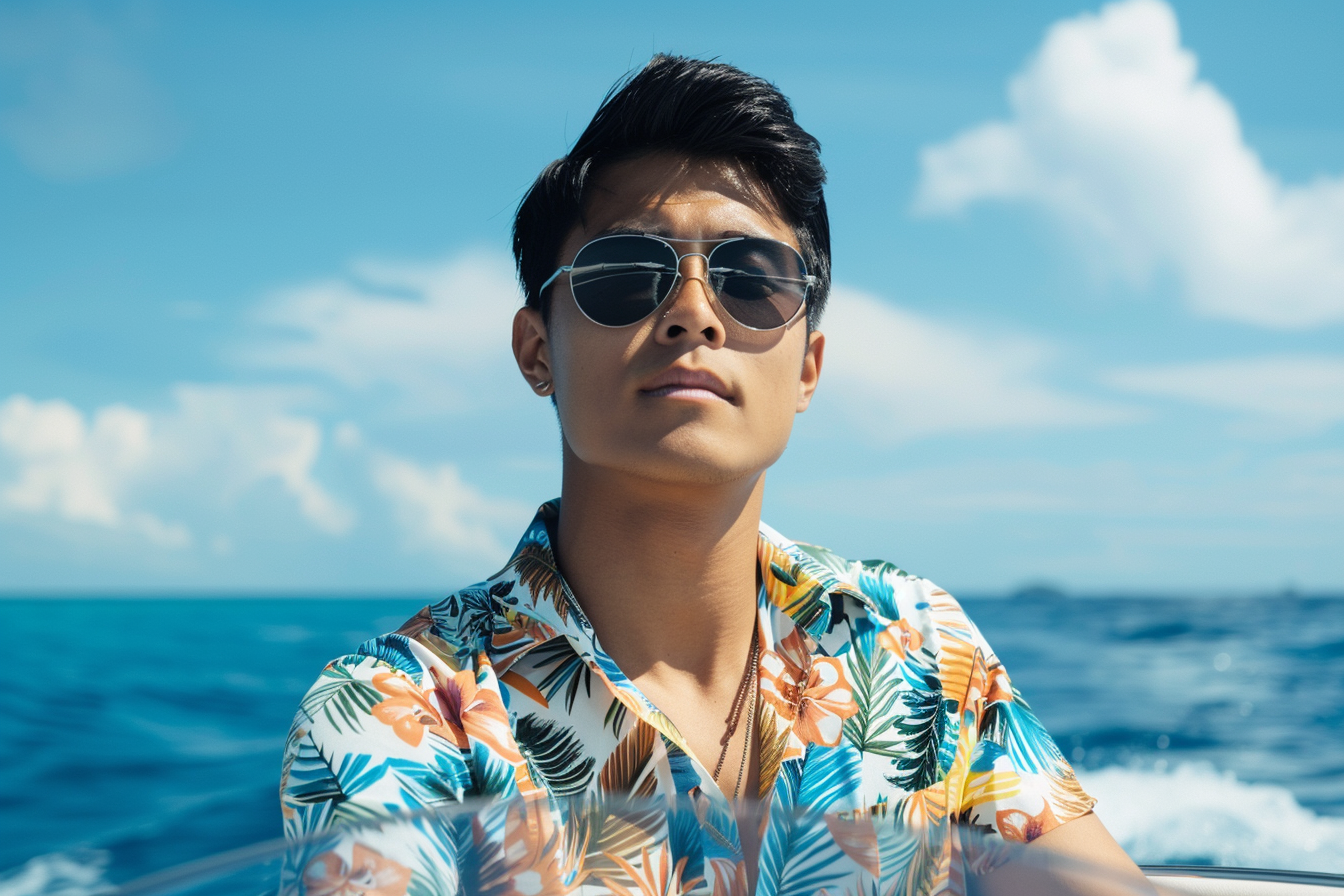 Image gratuite Jeune homme relaxant sur un bateau rapide avec l&rsquo;océan autour 9