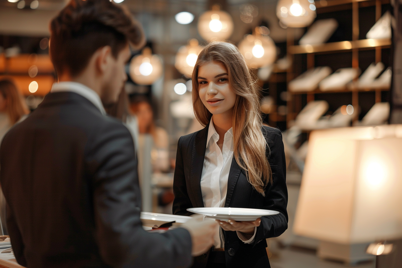 Image gratuite Jeune vendeuse, costume formel, présentation produit 12