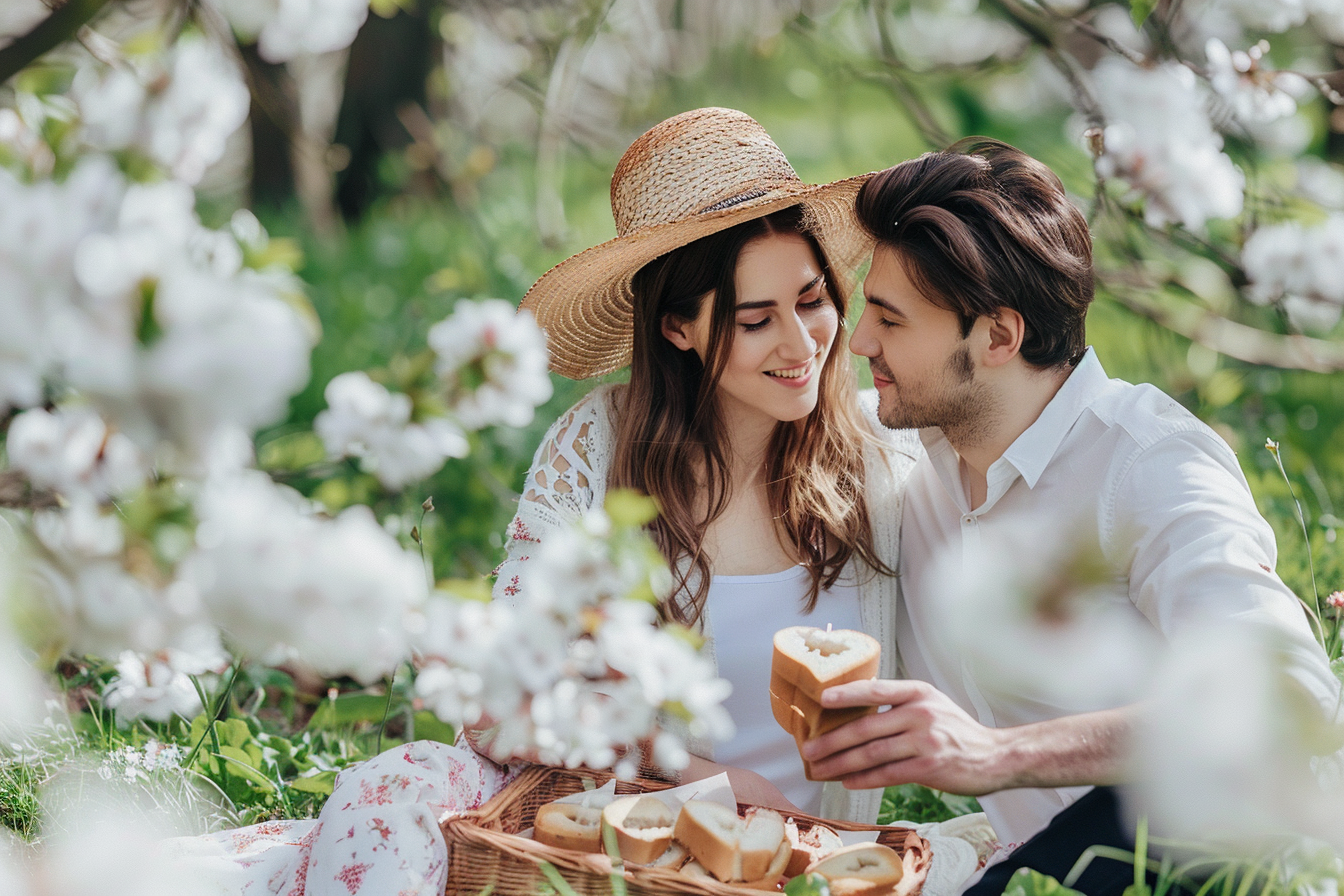 Image gratuite Jeunes, pique-nique, sandwichs cœur, jardin fleuri 2