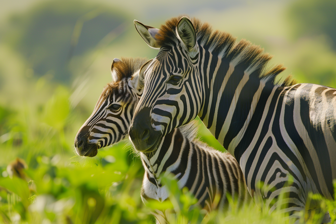 Image gratuite Jument et poulain zèbres dans prairies africaines 1