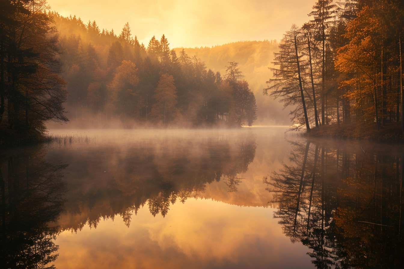 Image gratuite Lac de forêt au lever du soleil 1