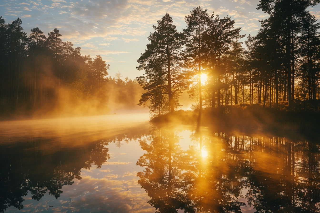 Image gratuite Lac de forêt au lever du soleil 2