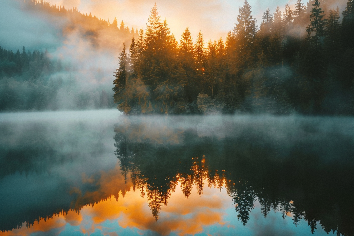 Image gratuite Lac de forêt au lever du soleil 3