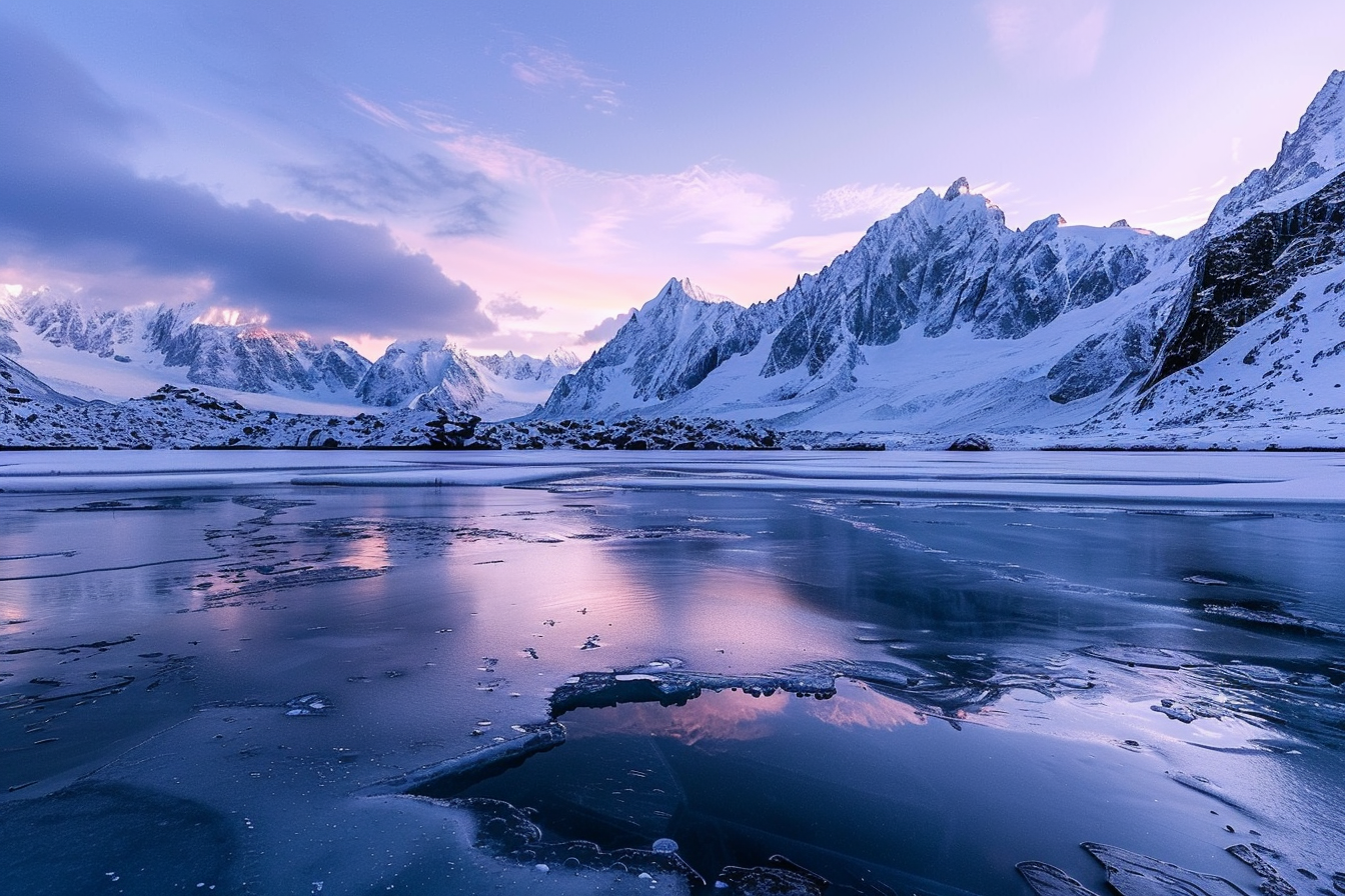 Image gratuite Lac gelé entouré de montagnes 1