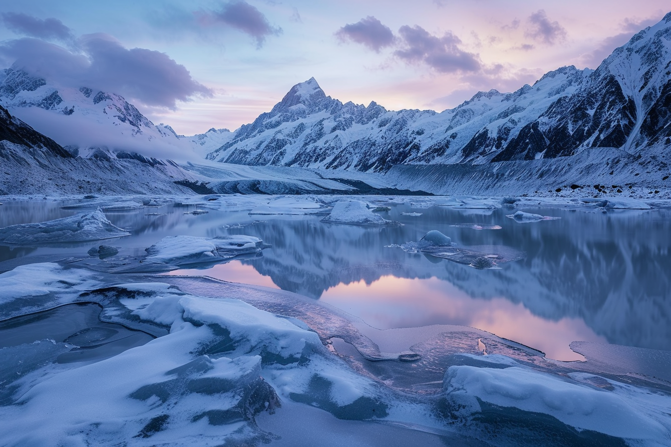 Image gratuite Lac gelé entouré de montagnes 2