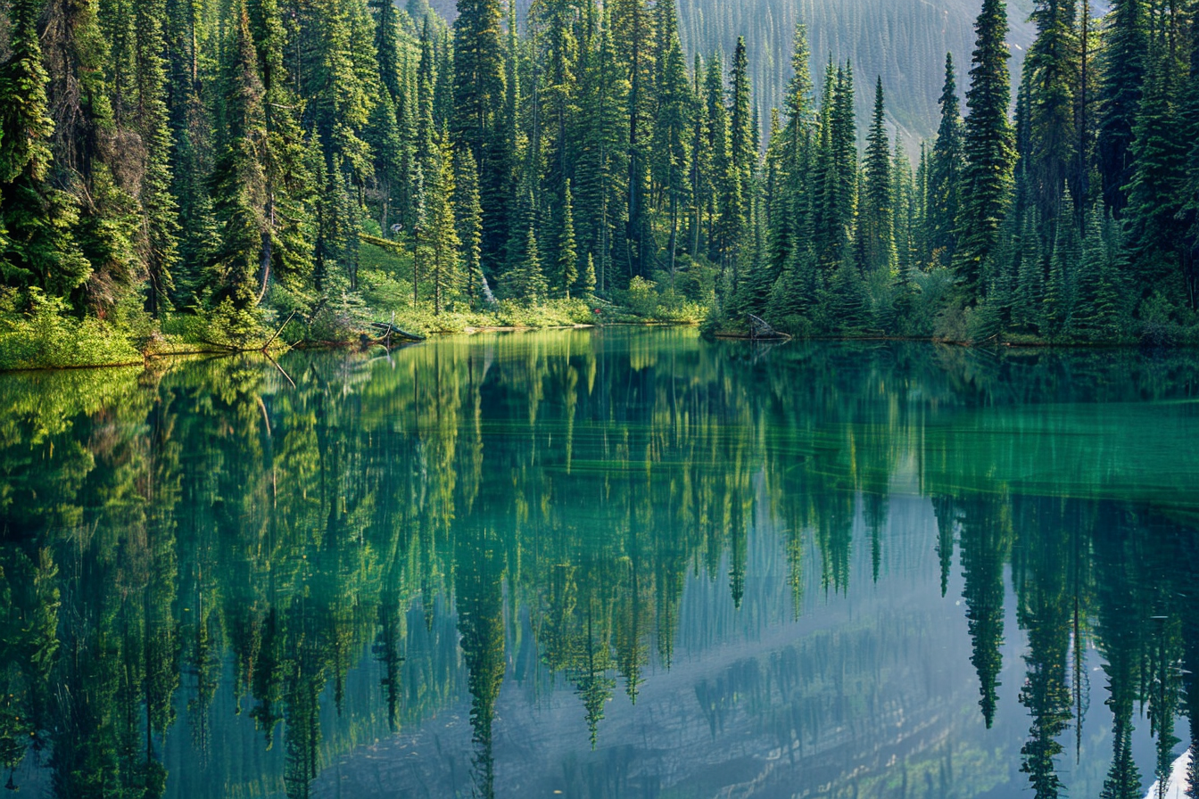 Image gratuite Lac serein au milieu des pins 1