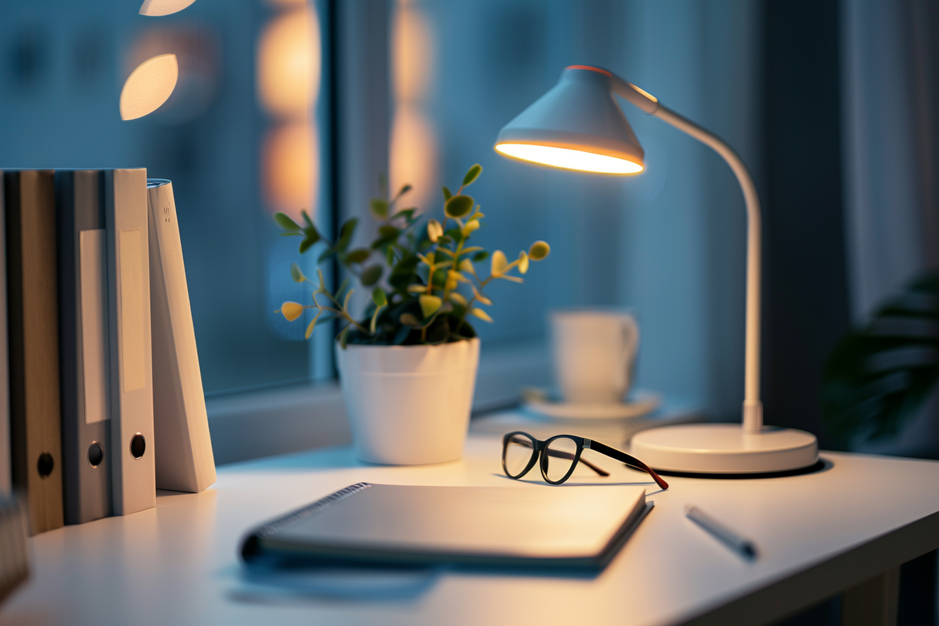 Image gratuite Lampe de bureau sur bureau moderne 1