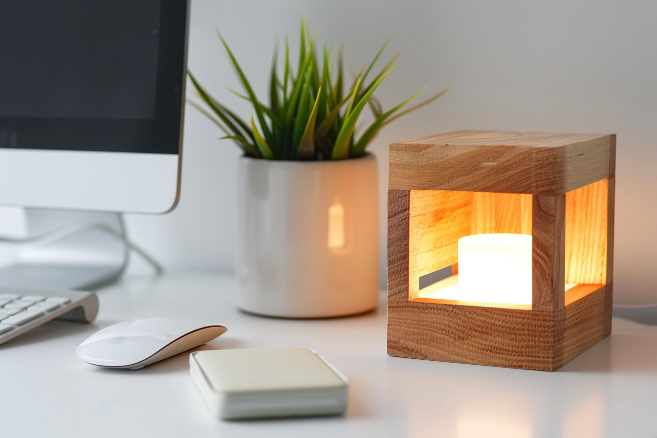 Image gratuite Lampe table minimaliste bois bureau blanc 1