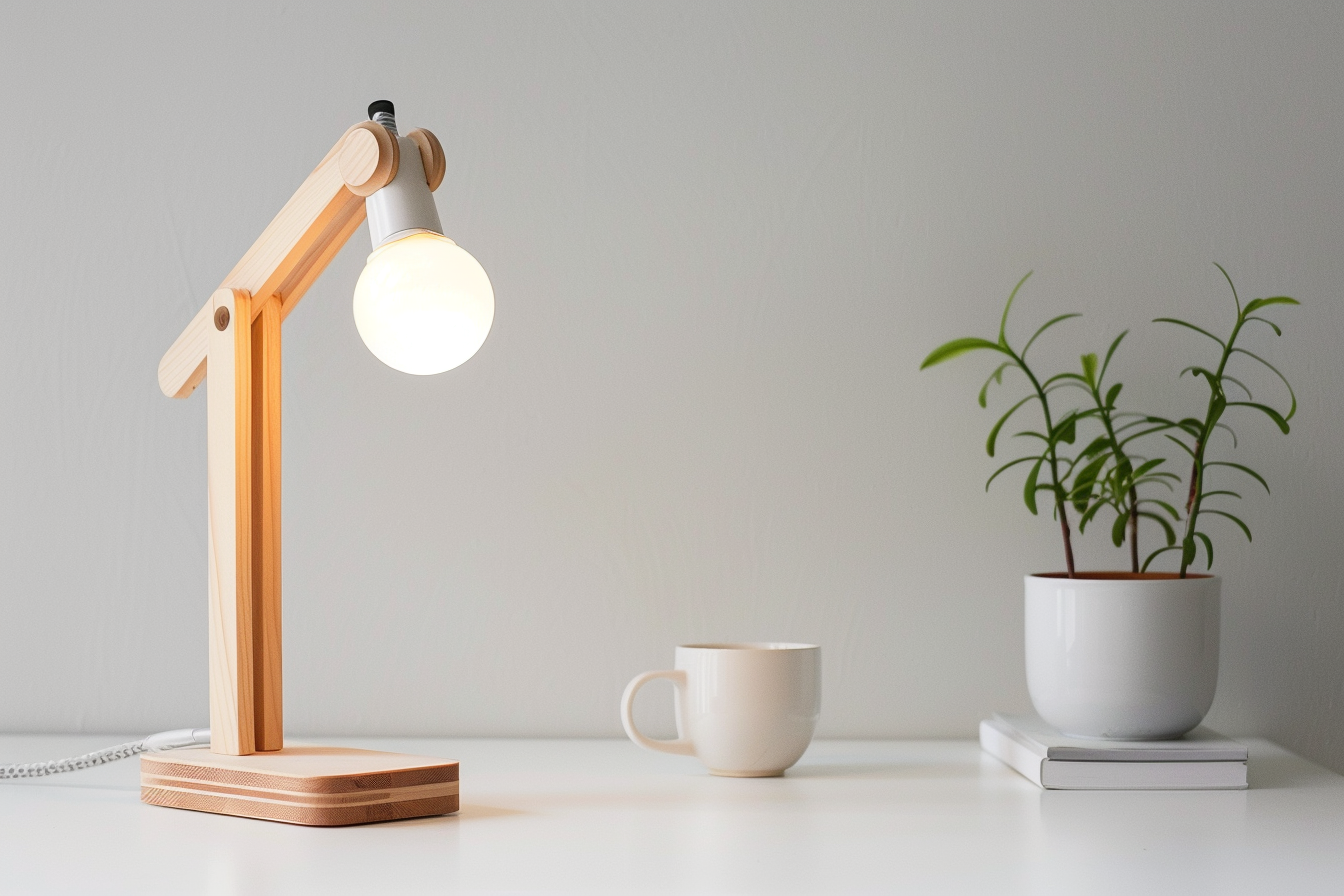 Image gratuite Lampe table minimaliste bois bureau blanc 2