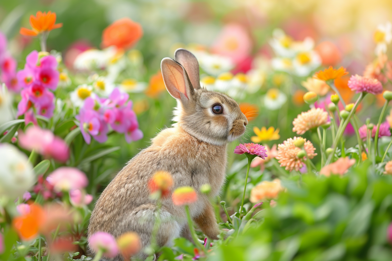 Image gratuite Lapin dans champ de fleurs 1