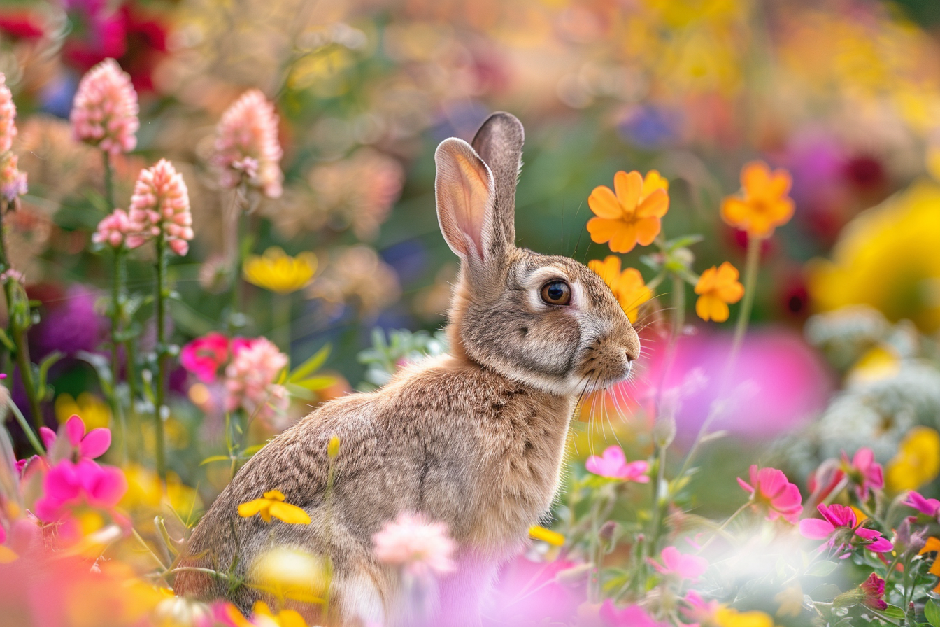 Image gratuite Lapin dans champ de fleurs 2