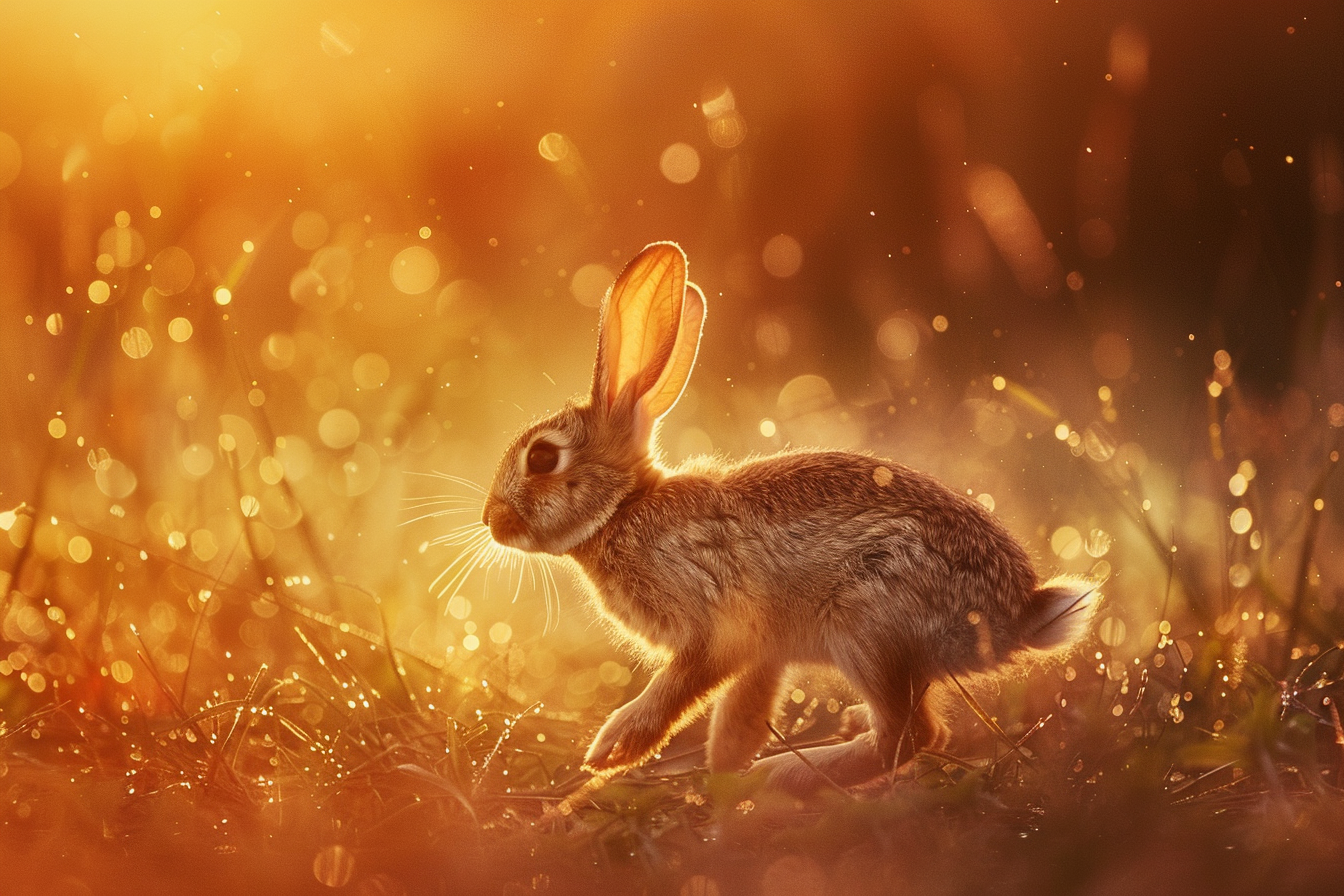 Image gratuite Lapin dans prairie ensoleillée 1