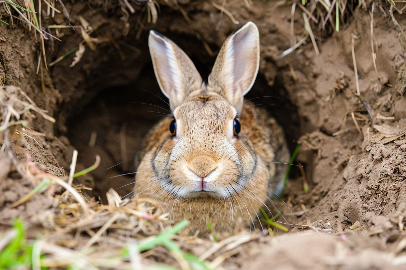 Image gratuite Lapin reposant dans terrier confortable 1
