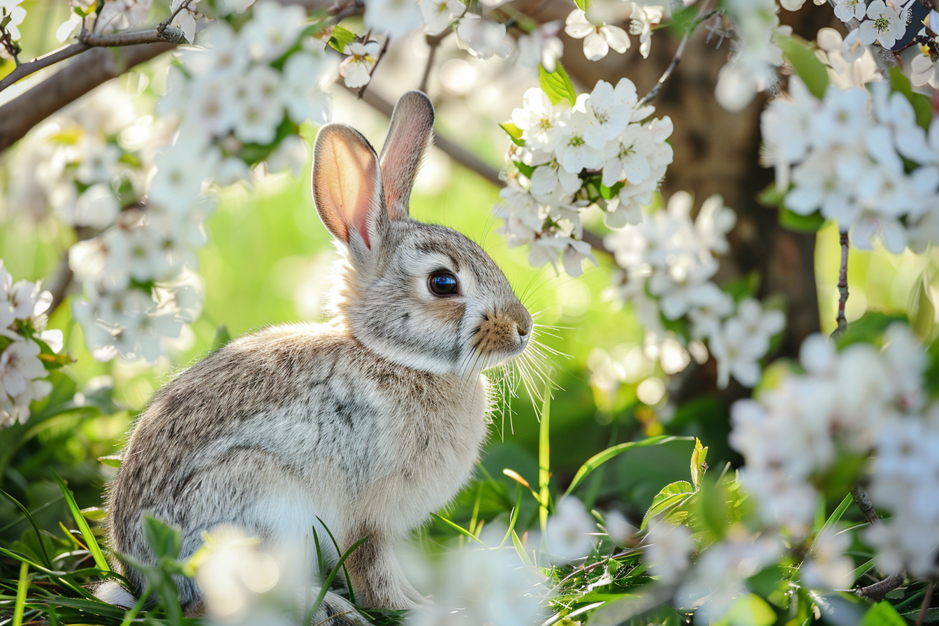 Image gratuite Lapin sous arbre en fleurs 1