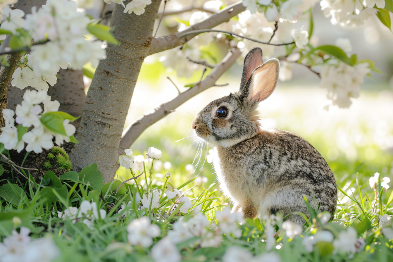 Image gratuite Lapin sous arbre en fleurs 3