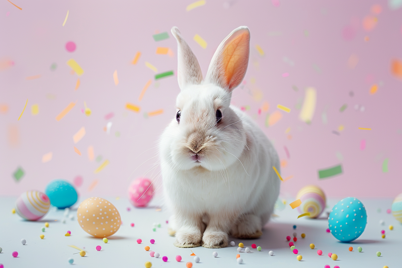 Image gratuite Lapin vibrant, couleurs pastel, décorations, fond blanc 1