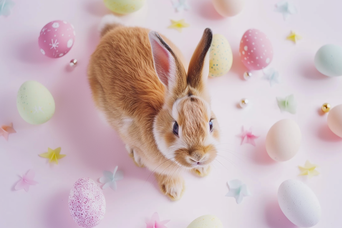 Image gratuite Lapin vibrant, couleurs pastel, décorations, fond blanc 2