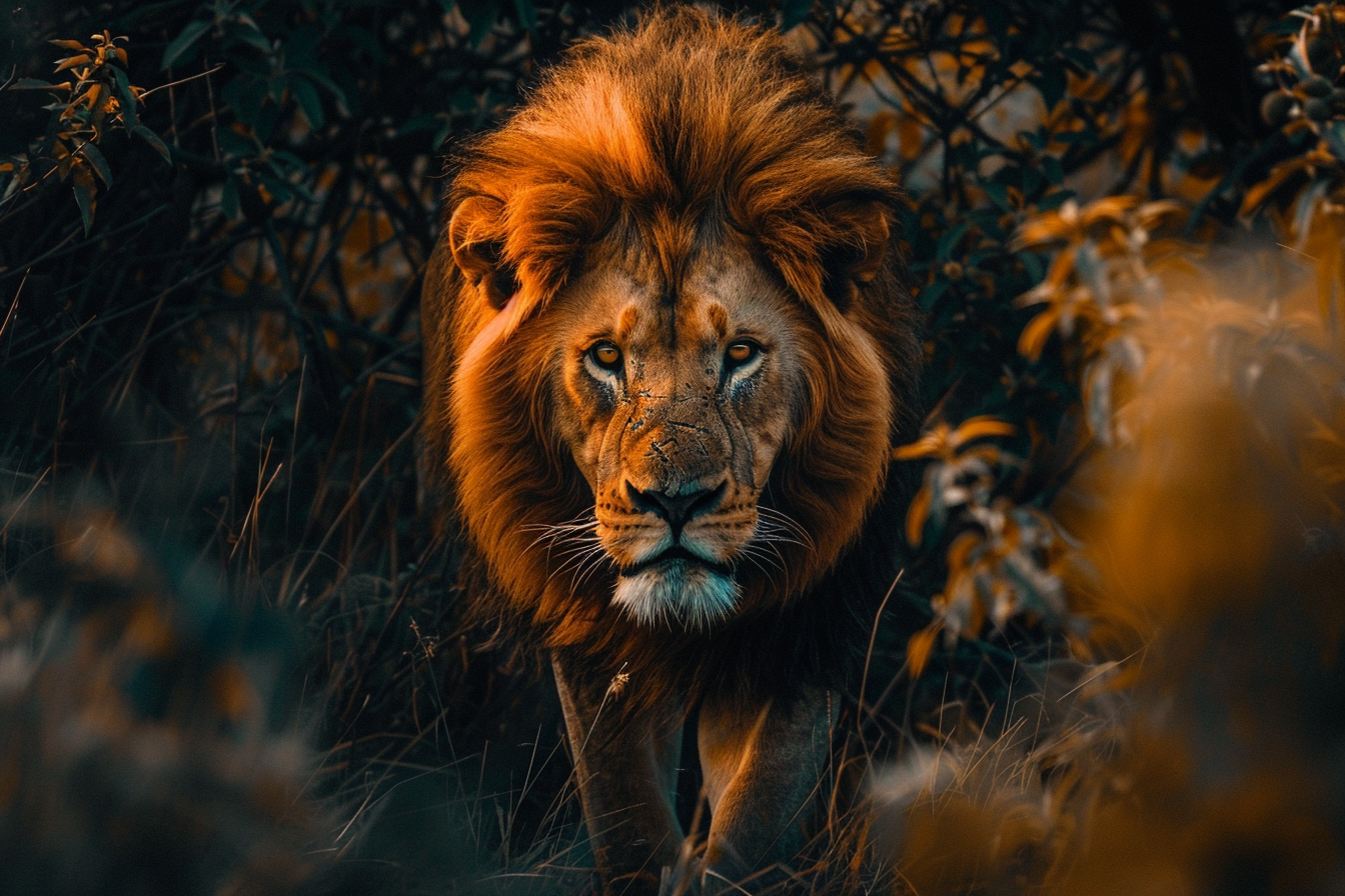 Image gratuite Lion émergeant de la brousse 2