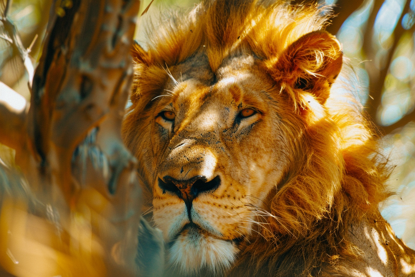 Image gratuite Lion se reposant sous acacia 1